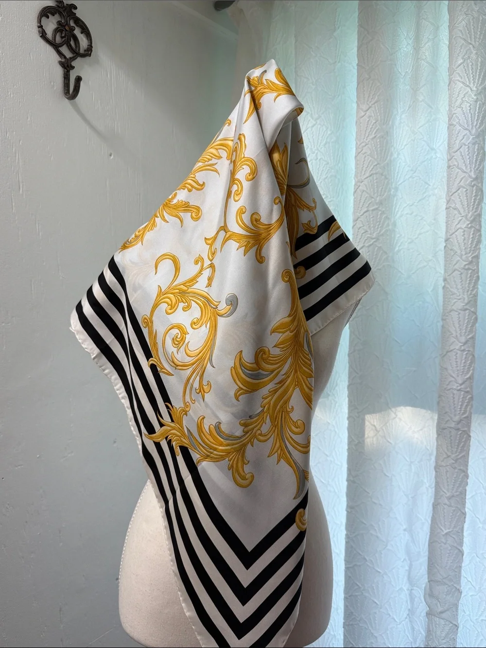 White and Gold Baroque Print Scarf